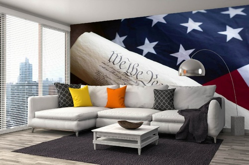 Vlies Fototapete - Verfassung mit USA-Flagge 375 x 250 cm